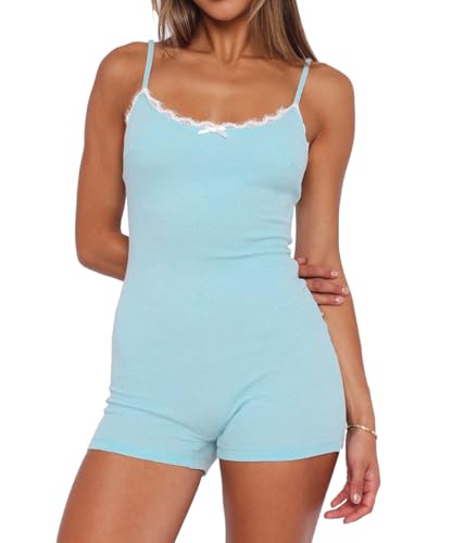 Image of Lacozy Soft Pajamas for Women Summer Sleep Romper U Neck Sleeveless Lace Romper Sexy Pjs Cute Loungewear Sleepwear