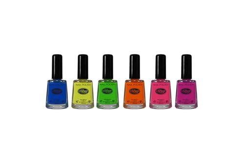 Pack Esmaltes Uñas Fluor 10ml de Nurana – 6 Colores Vivos (Azul, Amarillo, Verde, Naranja, Rosa, Lila) – Pincel Ancho de Una Pasada – Acabado Brillante