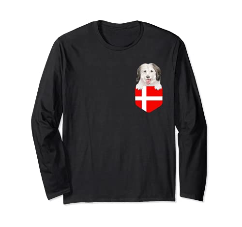 Denmark Flag Coton de Tulear Dog In Pocket Long Sleeve T-Shirt, Black