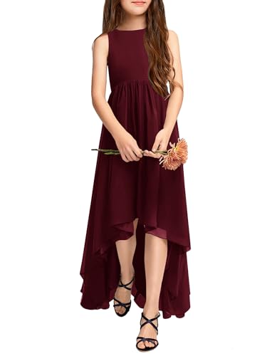 Girls Semi Formal Dress Kids Cute A-Line Crewneck Long Chiffon Wedding Prom Party Gowns