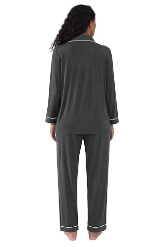 Image of Joyaria Women's Cooling Bamboo Viscose Pajama Set Long Sleeve Button Front | Hot Sleeper Comfort . Cooling Relief . Lightweight Feel for Sleeping & Lounging