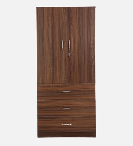 Image of Mintwud Pepperfry Engineered Wood Wardrobe with 2 Doors, 3 Drawers Storage and 1 Hanging Rod | Wooden Almirah Cupboard for Clothes Storage Organizer for Living Room Home Furniture (Brown Finish)