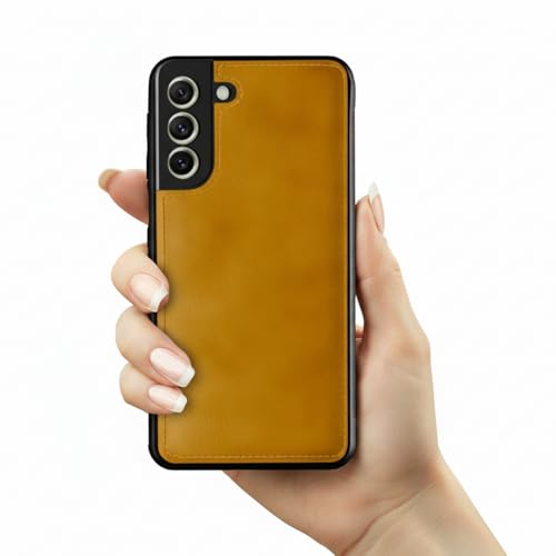Image of Leather Case for Samsung Galaxy S21FE Premium Protective Stylish Slim Cover with Shockproof Raised Edges Brown
