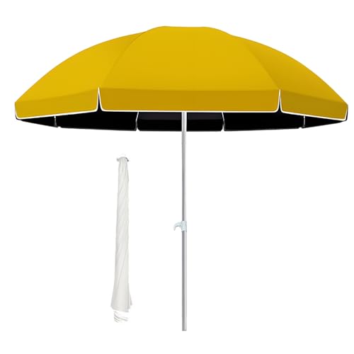 Sombrilla grande portátil redonda de playa de 1,8 m y 2,1 m para jardín exterior con protección UV, 8 varillas y altura ajustable (negro, 180 cm/1,8 m)