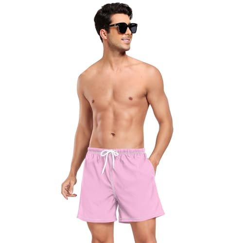 Solid Color Pure Hot Pink PlainMen's Swimming Shorts Men's 2 in 1 Running Shorts with Pockets and Compression Liner Inseam Board Shorts Quick Dry Elastic