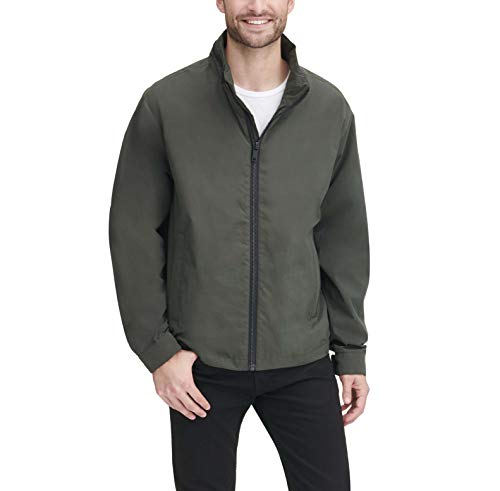 DKNY Men's All Mans Lightweight Water Resistant Jacket with Zip Out Hood, Army Green, Medium