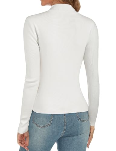 Image of Women's Mock Neck Long Sleeve Shirts Ribbed Knit Sweaters Lightweight Basic Slim Fitted Thermal Underwear Tops