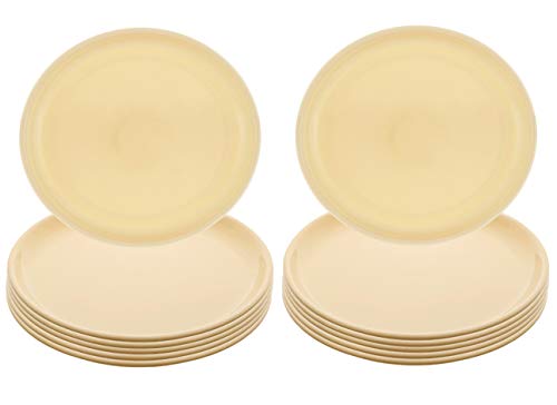Image of Kuber Industries 12 Pieces Unbreakable Round Plastic Microwave Safe Dinner Plates (Yellow) - CTKTC034618
