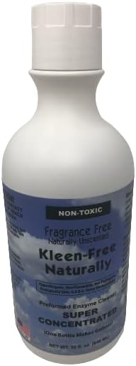 Kleen-Free Naturally Preformed Enzyme Cleaner, Enzyme Solution, Multi-Purpose Cleaner, Laundry Additive and More - Concentrate - Unscented - 32oz