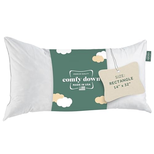 Image of ComfyDown 14x32 Throw Pillow Insert, Down & Feather Fill, 100% Cotton Cover, Made in USA - Premium Soft Lumbar Decorative Pillow Form Sham Stuffer for Bed, Sofa & Couch