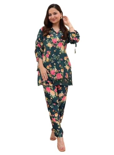 Image of DHRUVI TRENDZ Co Ord Set for Women Stylish | Ethnic Kurta Sets for Woman | Traditional Short Kurti for Women | Daily Comfortable Outfit for Office & Ethnic Set | 3 /4 Sleeve Kurti with Pant
