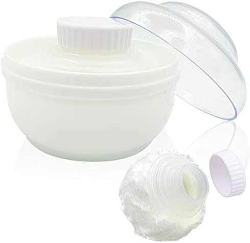 Storage Body Powder Container, Large 3.5" Fluffy Body After-Bath Powder Case, Baby Care Face/Body Villus Powder Puff Box, Makeup Cosmetic Talcum Powder Container with Hand Holder (White)
