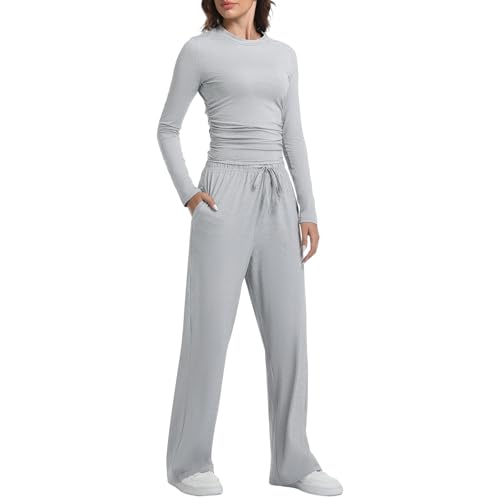 2 Piece Lounge Sets for Women Fall Outfits Long Sleeve Wide Leg Tracksuits Womens Two Pcs Casual Matching Loungewear Set2