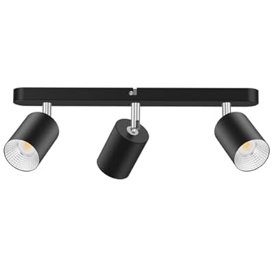 LURNOFY 3 Light Track Lighting Kit, Ceiling Track Lighting Flexible Rotatable Light Head, Track Lighting Fixtures Ceiling for Kitchen, Living Room, Bedroom, GU10 Bulb Not Included(Black)