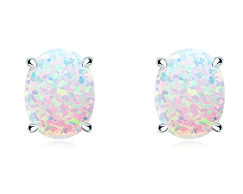 YUNKAI Sterling Silver Opal Stud Earrings for Women, Birthstone Stud Earrings, Oval/Round Shape Opal Earrings Hypoallergenic Jewelry Gift for Birthday Christmas
