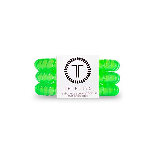 TELETIES - Spiral Hair Coils - Ponytail Holder Hair Ties for Women - Phone Cord Hair Ties - Strong Grip, No Rip, Water Resistant, No Crease Hair Tie Coils - 3 pack (Small, Limelight)