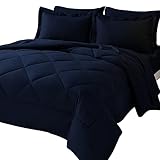 CozyLux Full/Queen Bed in a Bag 7 Pieces Comforter Set with Comforter and Sheets Navy Blue All Season Bedding Sets with Comforter, Pillow Shams, Flat Sheet, Fitted Sheet and Pillowcases