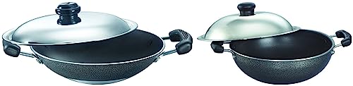 Image of Prestige Omega Select Plus Aluminium Non-Stick Round Base Kadhai with Lid, 20 cm, Black Omega Select Plus Residue Free Non-Stick Deep Appachetty with Lid, 20cm (Aluminium, Black)