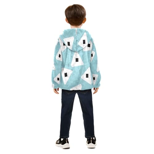Geometric Triangles on Light Blue Toddler Fleece Jacket Girl Boys Hooded Fleece Jacket Coat Warm Outwear Zip-up 3-10T4
