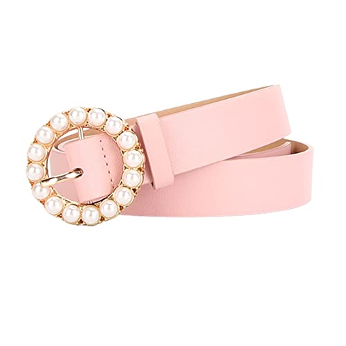 Women's Faux Leather Belt Elegant Pearl Gold Metal Buckle Belt for Dress Fashion Slimming Beaded Casual Jeweled Belt