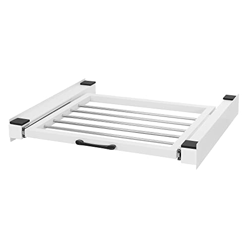ML-Design Bastidor Intermedio con Tendedero Extraíble de Acero 60,5x54,5 cm Blanco Soporte de Conexión para Lavadora y Secadora Kit Intermedio Universal con Balda Extensible con Asa para Cesto de Ropa