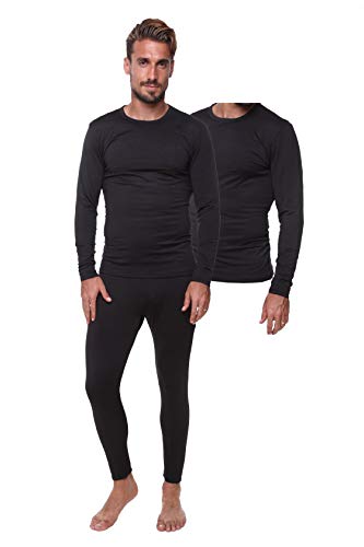 Thermal Underwear for Men Long John Set for Cold Weather Mens 2 pc Long Sleeve Shirt Top and Pants Long Johns Fleece Lined Base Layer Thermals XLarge, Black-Combo