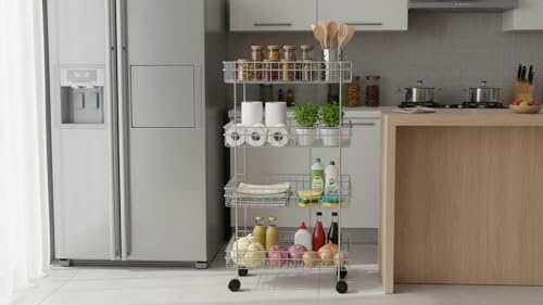 Image of 4 Layer Steel Trolley for Kitchen Storage | Space Saving Multipurpose Organizer Rack with Wheels | Movable Stand for Vegetables, Fruits, Spice Jars & Pantry