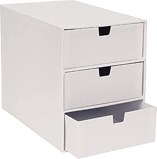 Bigso Box of Sweden 3-Tier Desktop Drawers - Desk Tidy Organiser for Stationery Storage - Paper Mini Filing Cabinet - White