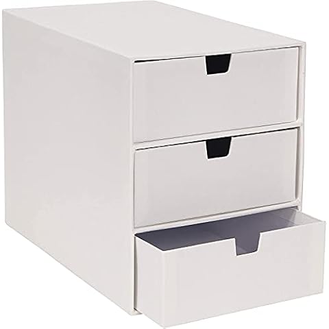 Bigso Box of Sweden 3-Tier Desktop Drawers - Desk Tidy Organiser for Stationery Storage - Paper Mini Filing Cabinet - White Cover