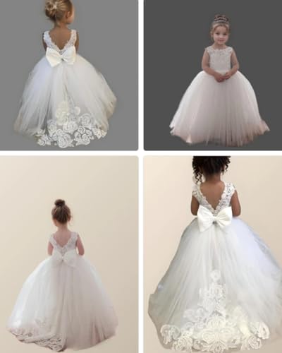 First Communion Dress for Girls - Tulle Princess Pageant Dress Kids Prom Ball Gowns with Bow-Knot and Tail4