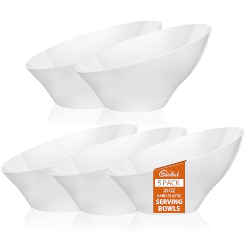 Goodluck 5 Pack White Plastic Serving Bowls for Party - 20 OZ Angled Disposable Serving Bowls for Wedding Party Chip, Candy, Salad & Fruit
