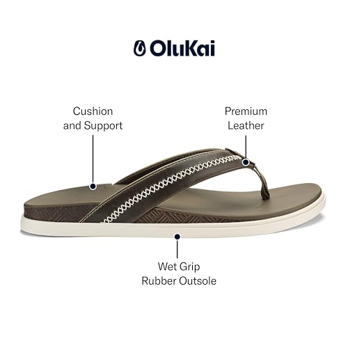 OluKai Men's Shoreline Leather Sandals, Everyday Flip-Flops with Premium Materials & Rich Details, All-Day Comfort & Arch Support, Mustang/Clay, 10 - image 3