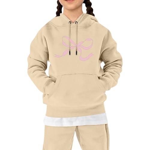 Hoodies For Teen Girls Cute Fleece Y2K Boys Sweatshirts 5T Hooded Long Sleeve Bow Print Hoodie Fall Clothe 2-14 Years