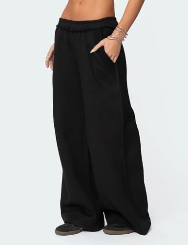 HeSaYep Womens Fleece Lined Sweatpants Wide Leg Baggy Thermal Lounge Pants Raw Hem Elastic Waist Oversized Sweat Pants3