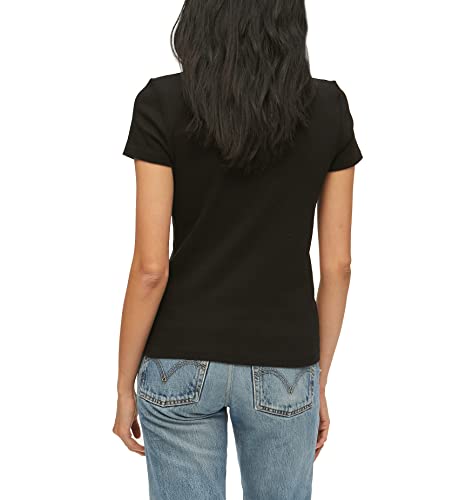 Michael Stars Womens Lexy Tee Us One Size, Black, High Crew Neck, 100% Cotton #TOP1