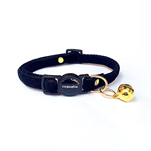 Image of Safety Quick Release Cat Collars,Double Velvet with Bell Available in a Range Colors ,Perfect for Your Kitty, Adjustable 20-30 cm (20-30cm, Black)