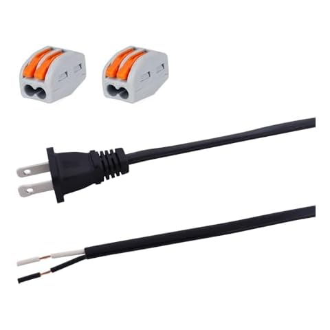E ENERSYSTEC Replacement Power Cord Pigtail 18AWG 2 Prong 6FT Flat Shape 2 Wire Power Supply Cord Open End 110V Polarized Plug Black Cable 18 Gauge Open Wire 2C Repair Electrical Cord 120V AC Cover