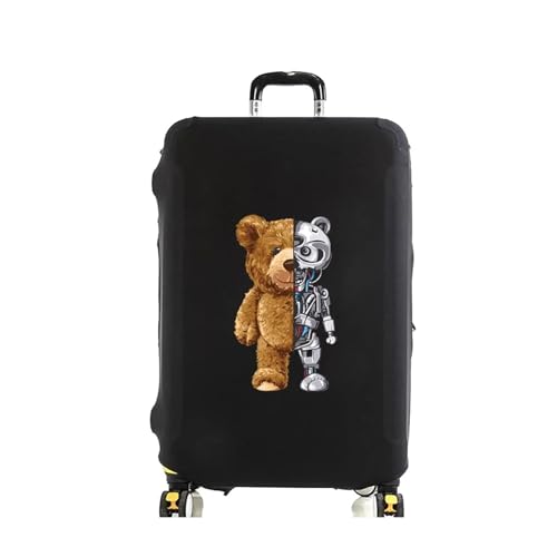 Luggage Cover Suitcase Protector Robot Bear Pattern Thicken Elasticity Dust Cover Anti-Scratch Protective Set 18-32 Inch Trolley for Luggage, Travelling(Black,XL)