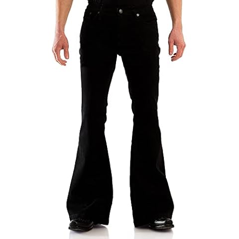 Men's Relaxed Vintage 60s 70s Bell Bottom Stretch Fit Classic Comfort Flared Flares Retro Leg Disco Denim Jeans Pants Jeans, Black, X-Large Cover