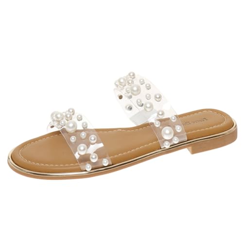 Pierre Dumas Sense-2 Women's Slip-On Slide Sandal Clear Lucite and Pearls for Women