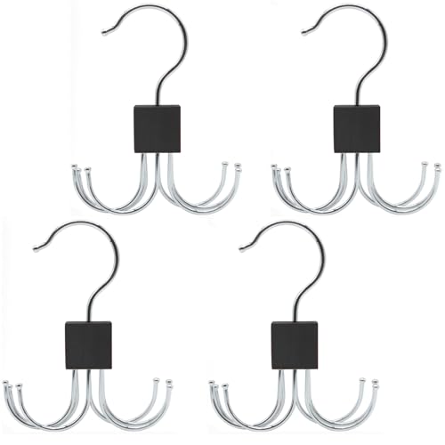 LMSAWK 4 Pezzi Rotazione a 360 Gradi Appendiabiti per Cravatte, Portacinture in Legno, Appendiabiti Per Cravatta, Per Calzini, Cintura, 6 Ganci, Nero