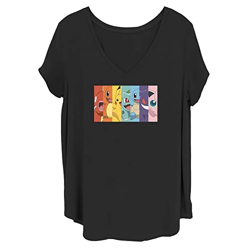 Pokemon Women's Plus Poke Rainbow Short Sleeve Tee Shirt, Black, 3X