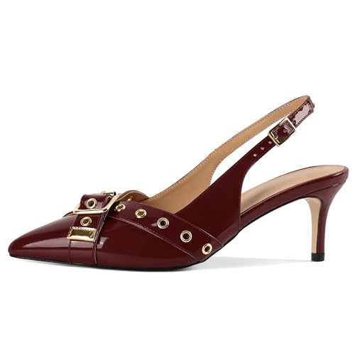 Esvowido Low Kitten Heel Pumps for Women Pointed Closed Toe Slingback Kitten Heels Slingback Slip-on Dress Shoes2