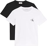 Calvin Klein Camisetas de Manga Corta Pack de 2 Mujer Logo tee con Cuello Redondo, Multicolor (Black/Brilliant White), XL