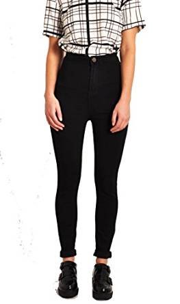 LILY LULU Apparel disco high waisted skinny jeans pants acid wash denim skinny jeans White Skinny Jeans Black ripped high waisted jeans PU leather jeans, Black, 12
