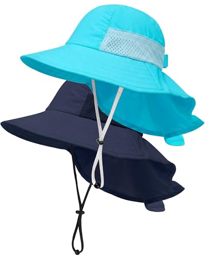 Image of Toddler Baby Sun Hat Kids Summer Beach Essentials Adjustable Beach Hats with Bucket Wide Brim for Boys Girls Age 0-14 Years
