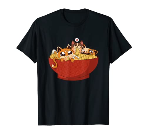 Ramen Cat Regalo para hombres Divertidos Niños Mujeres Kawaii Anime Noodles Camiseta