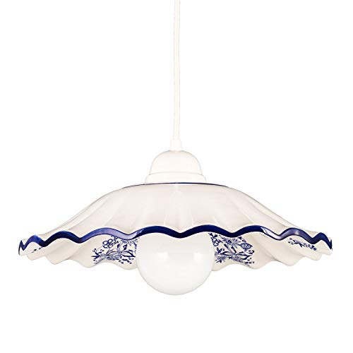 Helios Leuchten 207182 Küchenlampe Keramiklampe weiß blau | Pendellampe Pendelleuchte aus Keramik | Keramikleuchte Kornblumen Dekor | Hängelampe Deckenlampe 1xE27 Cover