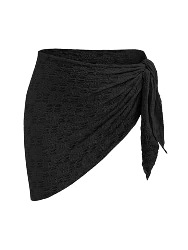 Image of ZAFUL Sarong Coverups for Women Beach Vacation Fishnet See Thru Tie Side Bathing Suit Cover Up Mini Skirt