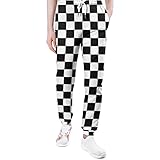 INRAINE Men's Sweatpants Novelty Checkered Checkerboard Plaid Grid Black and White Athletic Pants fo